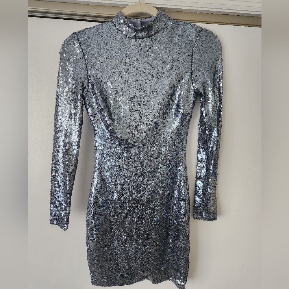 Silver Sequin Long Sleeve Bodycon Dress